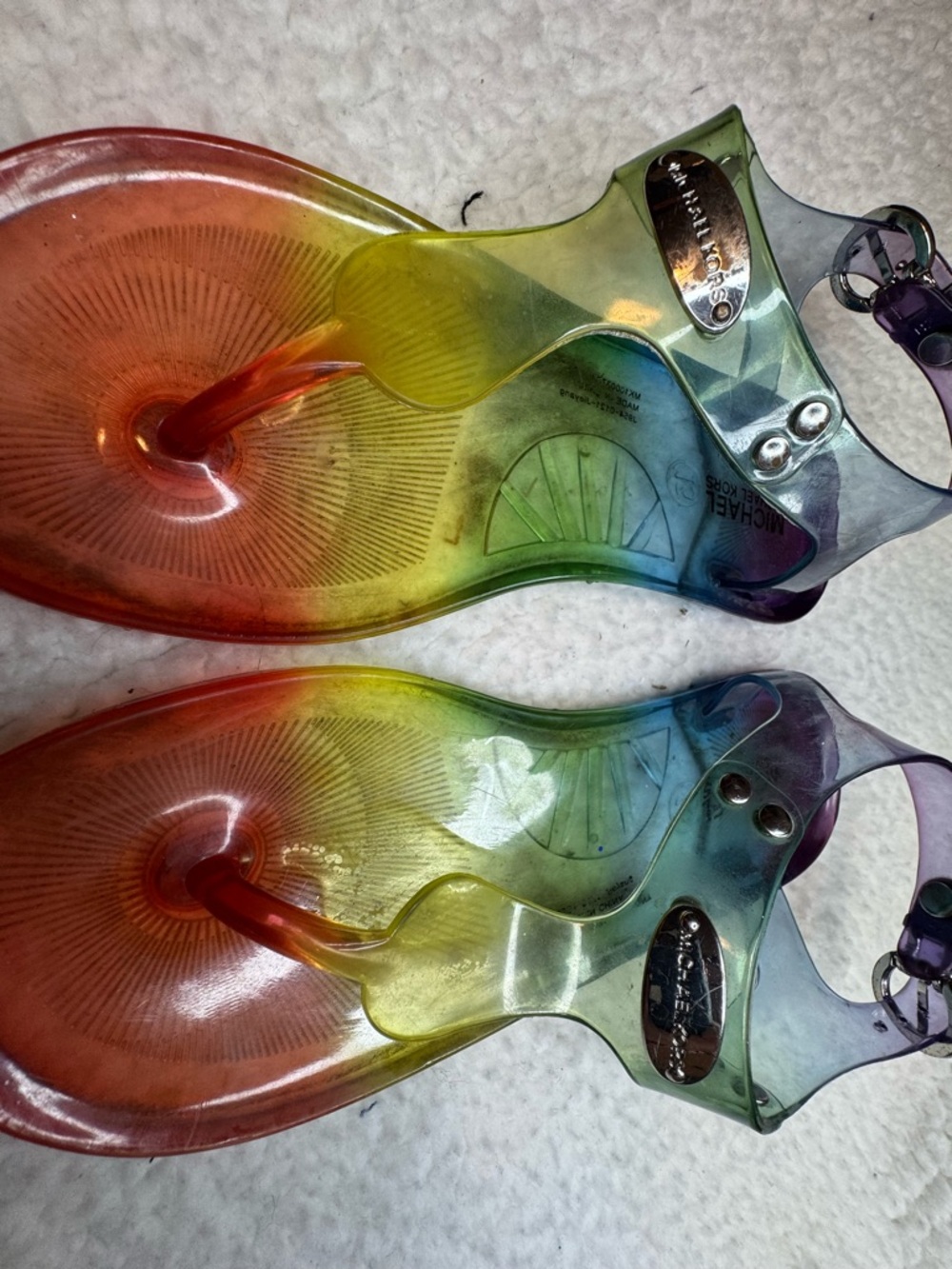 MICHAEL Michael Kors Rainbow Jelly Sandals - Red Orange Yellow Green Blue Purple